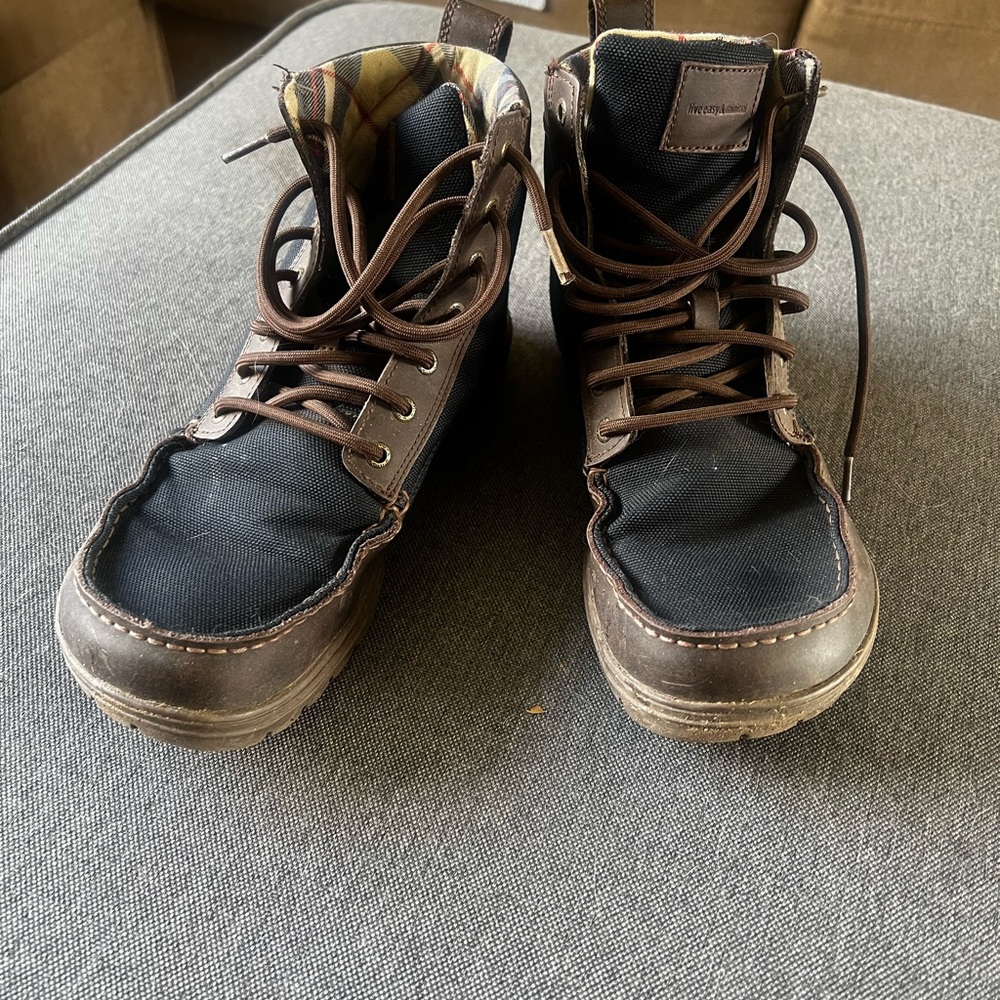 Men's Brown and Black High-Top Lems boots high top shoes size 10.5